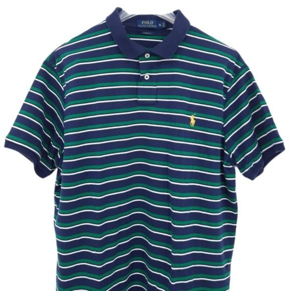 VTG 90s Polo Ralph Lauren Blue Green Stripe Custom Fit Short Sleeve Polo Size XL - Picture 3 of 9